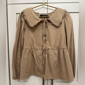 Zesica Women's Tan Peplum Blouse